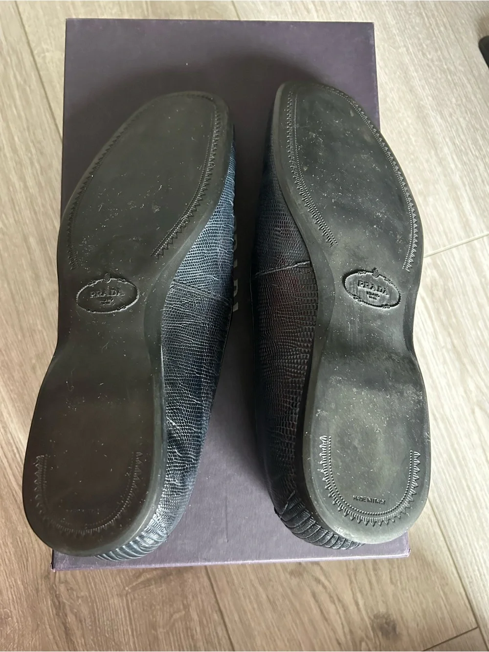 Rare Prada Men’s Blue Lizard-Texture Slip-On Loafers